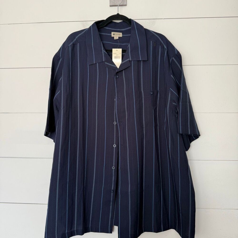 Haggar Clothing Men’s 4X Blue Striped Short Sleeve Button Down New Plus Size
